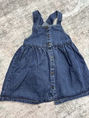 Chaps Toddlers Girls Dark Blue Denim Overall Dress Size 4
